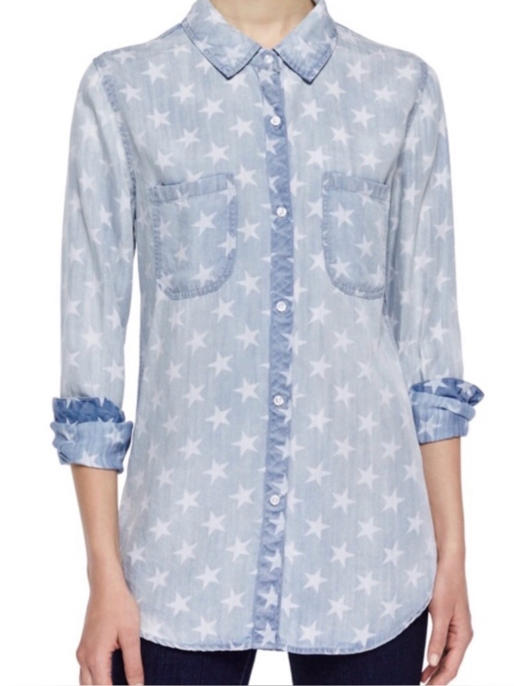 Rails Light Blue Star-Print Denim Shirt, sz M